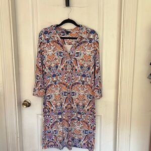 Talbots Floral Long Sleeve Dress - Orange and Blue- LP